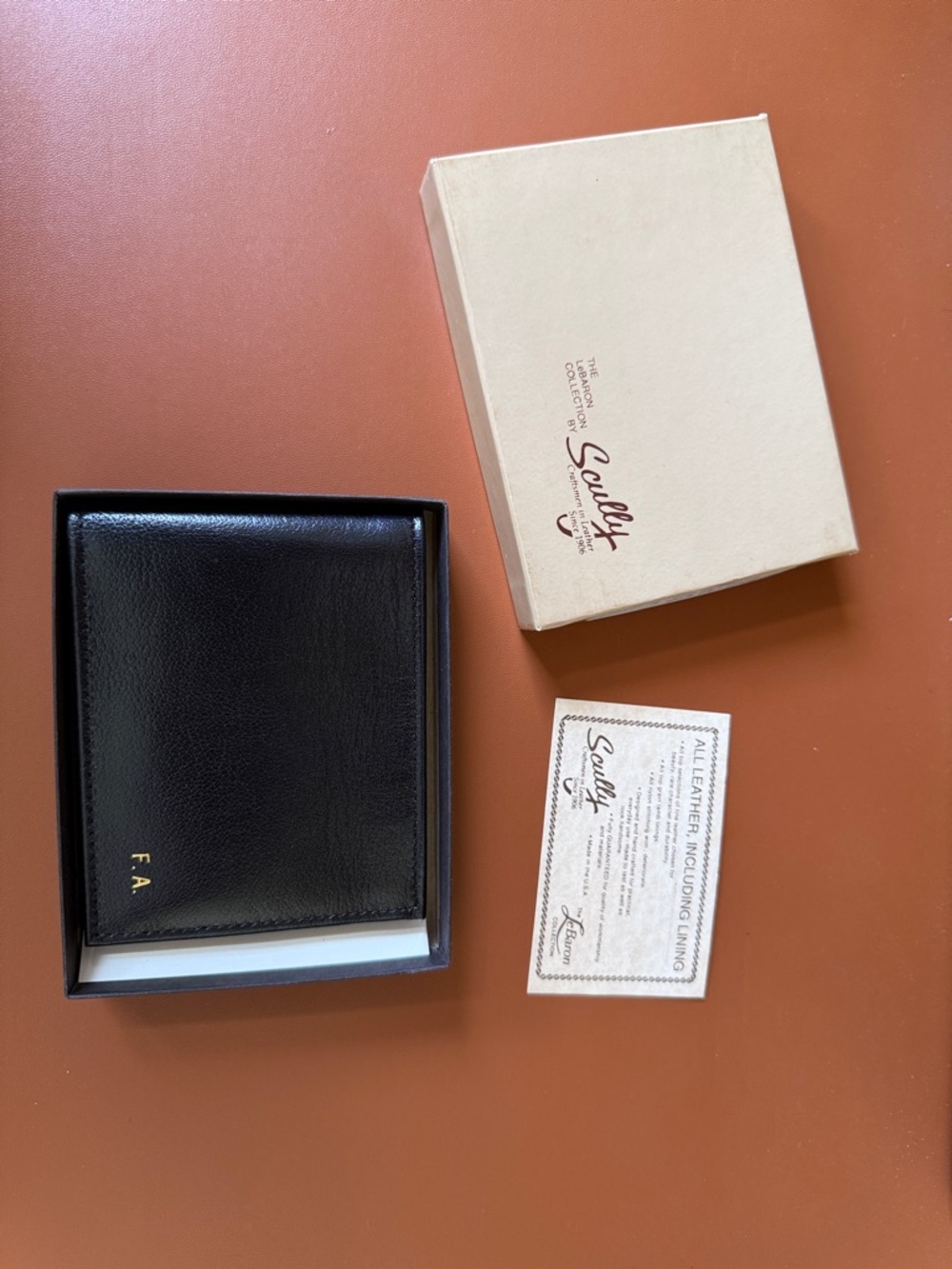 Men's Scully Black Leather Bi-Fold Wallet with Gold "FA" Monogram